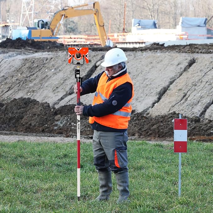 AdirPro Aluminum Prism Pole - Telescopic 12’ (3.7m) - Adjustable Tip – Quick Release Clamp - Metric Graduation - Strong & Lightweight GPS Pole - for Use with Prisms - Rover Rod - GNSS Instruments