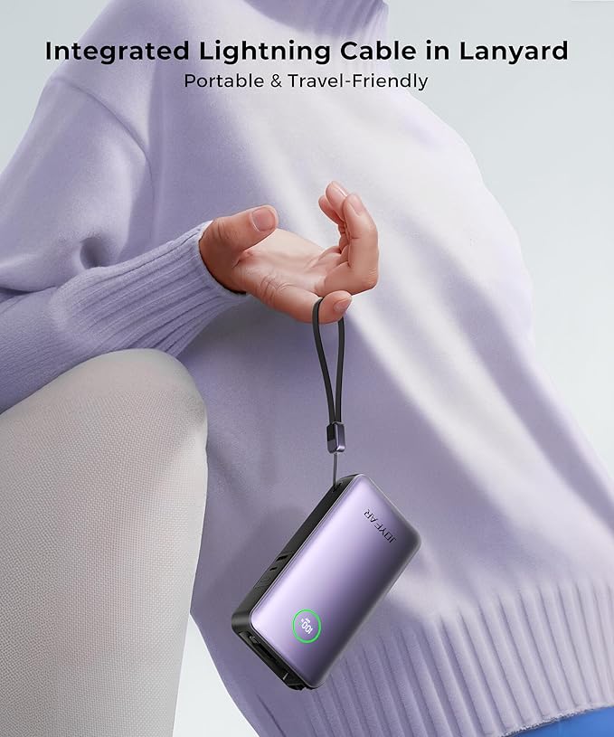 Portable Charger Power Bank - Laptop Battery Pack 65W AC Plug GaN 25000mAh Built in Cable USB C Phone Fast Charging Compatible with iPhone 16 15 14 13 12 11 X iPad MacBook Samsung (Purple)