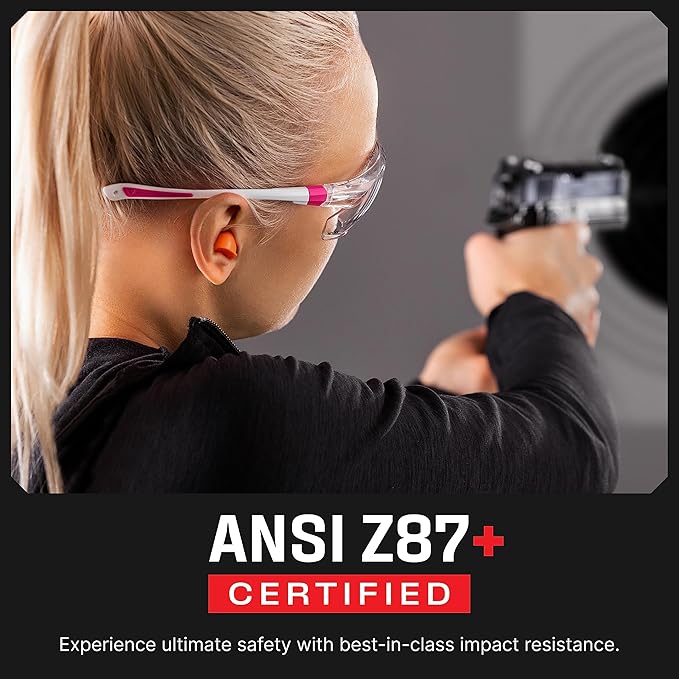 NoCry Safety Glasses with Clear Anti Fog Scratch Resistant Wrap-Around Lenses and No-Slip Grips, UV Protection. Adjustable, White & Red Frames (10 pack)