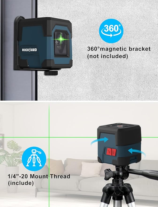Laser Level, RockSeed Cross Line Laser with Self-Leveling, Vertical and Horizontal Line, Rotatable 360 Degree, Carrying Pouch, Battery Included (Green with27 inch Tripod)