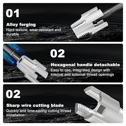 2025 New Integrated Internal and External Pipe Threading Tool Pipe Thread Cutting Tool Electric Drill Compatible PVC Pipe Threader Kit 1/2" (DN15) 3/4" (DN20) Pipe Sizes Tool for Electric Drill