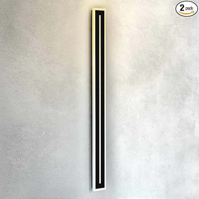 ASD LED 72" Long Wall Mount Light Fixture, Outdoor & Indoor Linear Sconce | 3CCT, Dimmable, Waterproof, Anti-Rust, ETL Listed | 40W 2330LM 3000-5000K 100-277V | Exterior Porch Lighting | Black, 2 Pack