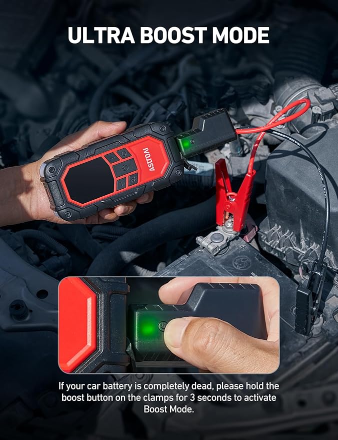 AstroAI S8 Air Nano Jump Starter with Air Compressor, 1500A Peak 150PSI Compact & Portable Car Battery Booster (6.0 Gas/3.0L Diesel Engine), 12V Super Safe Lithium Jump Box, Tire Pump, Lights (Red)