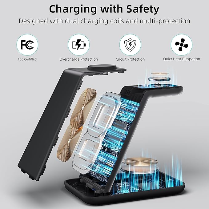 Wireless Charger for Samsung, 3 in 1 Fast Charging Station for Samsung Galaxy S23/S22/S21/S20/S10/Note 20/10, Wireless Charging Stand for Galaxy Watch5/Pro/4/Active 2/1, Buds/Buds+/Pro/Live/Buds2