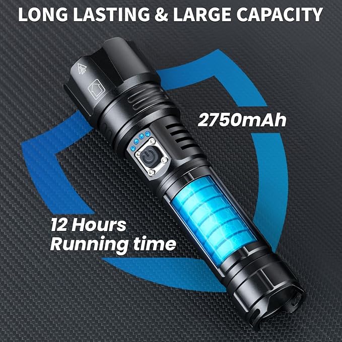 Rechargeable Flashlights High Lumens, 90,000 Lumen Super Bright Led Flashlight with USB Cable, 5 Modes Powerful Flashlight Waterproof Flash Light for Home Camping - 2 Pack