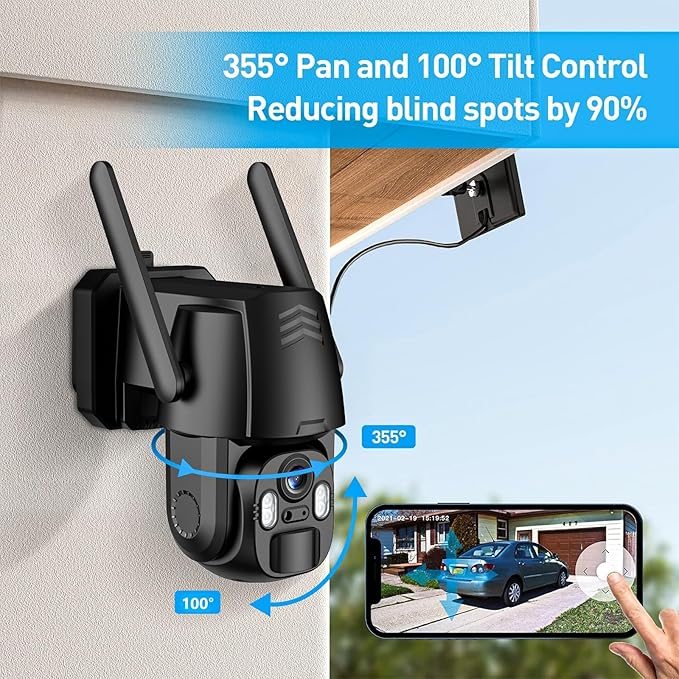 4G LTE Cellular Camera, 2K 360° Solar Camera Outdoor, Built-in SIM Card, Full Color Night Vision, AI Human Detection, IP65 Waterproof, APP Remote Access