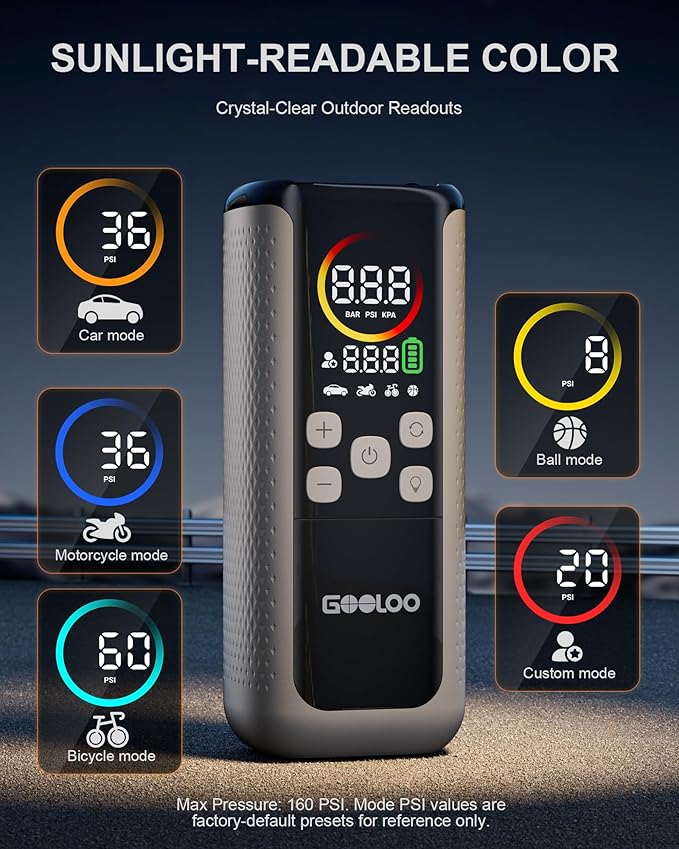 GOOLOO GT160 DUAL Tire Inflator Portable Air Compressor, 4X Faster Dual Cylinder & Upgraded Color LED Screen Portable Air Pump for Car Tires, Auto Shut-off Electric Bike Tire Pump with Pressure Gauge