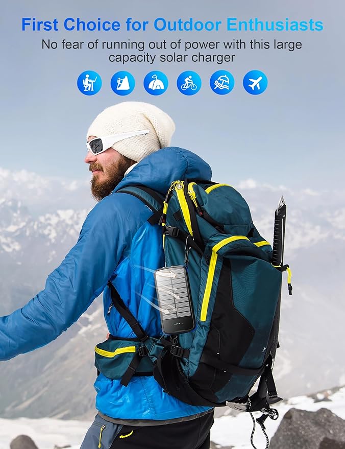 Solar Charger Power Bank, 40000mAh Portable Phone Charger Built in 4 Cables with USB C in/Output, PD 20W Fast Charging Portable Charger, External Battery Pack with Dual Bright Flashlights