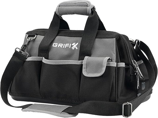 16-inch Tool Bag, Portable Tool Box Organizer Storage, Wide Mouth Tool Tote Bag with Large Zipper, 17-Pocket Adjustable Shoulder Strap and Ergonomic Handle (16" Molded Base)