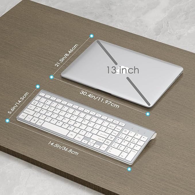 JOYACCESS Wireless Keyboard, 2.4G Slim and Compact Wireless Keyboard with Numeric Keypad for Laptop, MacBook air, Desktop, Computer, PC-Sliver&White