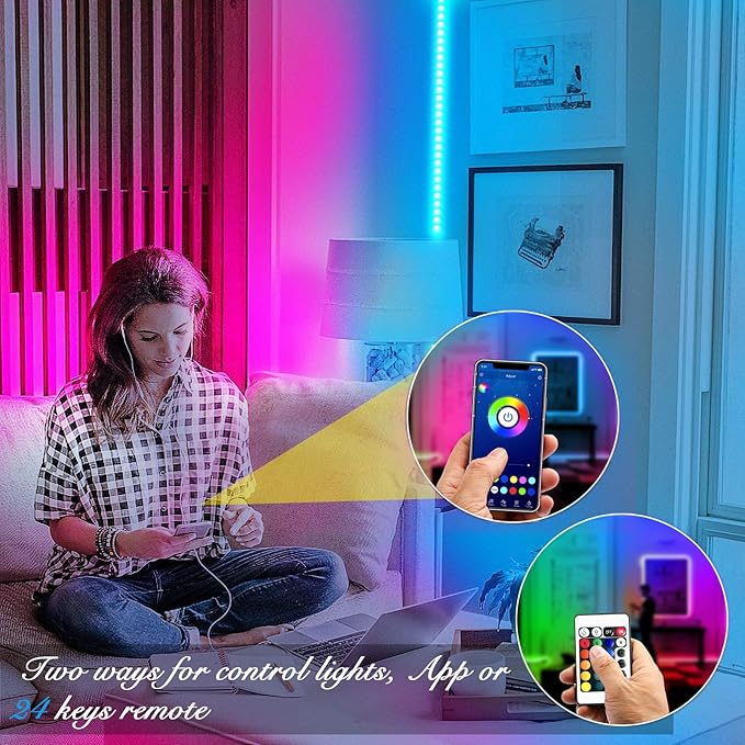 DAYBETTER LED Strip Lights 100ft RGB Lights Strip for Bedroom, Desk, Indoor Room Living Room Brithday Gifts Home Decor with Remote, 24V Power Supply