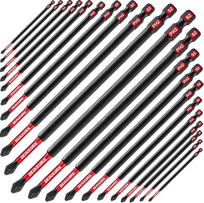 20Pack PH2 6 Inches Impact Tough Anti-Slip Screwdriver Bits, #2 Phillips 1/4 Inch Hex Shank Magnetic Tips Long Cross Screwdriver Bits Set, Bulk