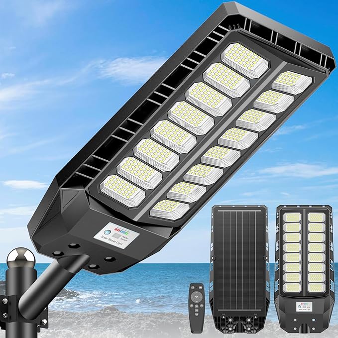 Deepn Solar Lights Outdoor 8000W, Solar Street Lights Outdoor IP67 Waterproof, 480 LED Security Flood Light 7000K Street Light 300000LM with Motion Sensor & Dusk to Dawn for Outside, Pathway&Yard