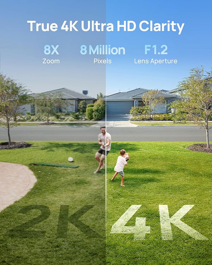 Anona Aurora 4K Solar Security Cameras Wireless Outdoor, Forever Power with Solar Panel, 8MP Color Night Vision, 24/7 AOV Recording, No Monthly Fees, AI Detection, Easy Setup, 2.4 G WiFi, IP67, 2 Pack