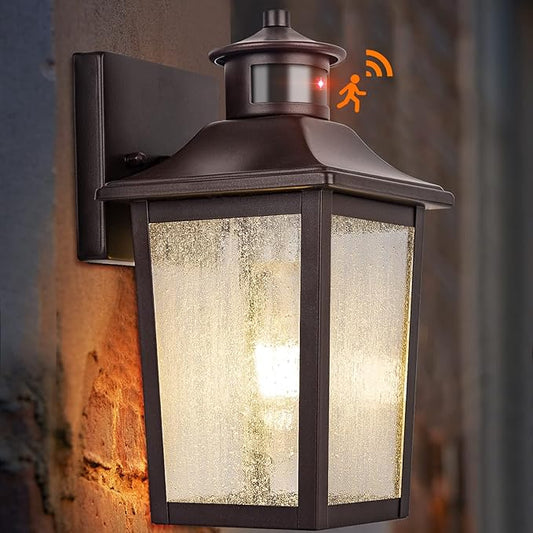 Oil Rubbed Bronze Motion Sensor Outdoor Lights - Dusk to Dawn Outdoor Lighting, Brown Exterior Garage Light Fixture, Waterproof Porch Light Coach Outside Wall Mount for House, Front Door, Anti-Rust