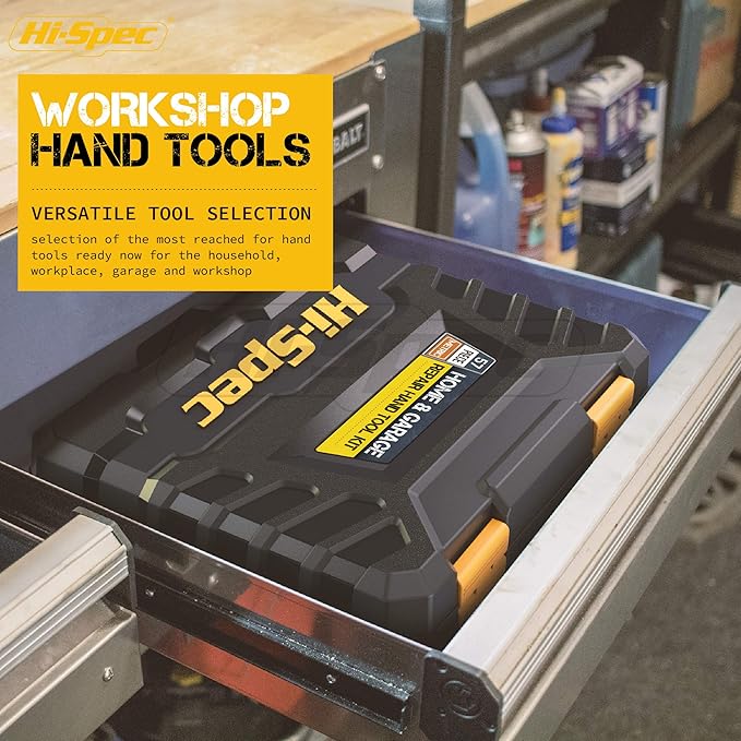 Hi-Spec 57pc Home & Garage DIY Tool Kit Set. Complete Beginner Handyman and Home Mechanics Tool Box Set for Household Repairs
