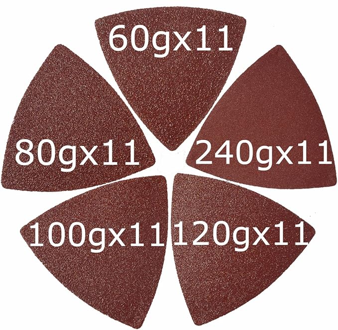 XXGO Triangular Oscillating Multi Tool Sanding Pads 3-1/8 Inch 80mm Assorted Grit 60/80/100/120/240 Grits Pack of 55 Pcs No.XG5501