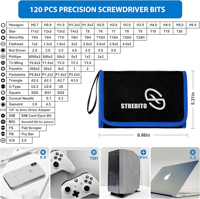 STREBITO Electronics Precision Screwdriver Sets 142-Piece with 120 Bits Magnetic Repair Tool Kit for iPhone, MacBook, Computer, Laptop, PC, Tablet, PS4, Xbox, Nintendo, Game Console