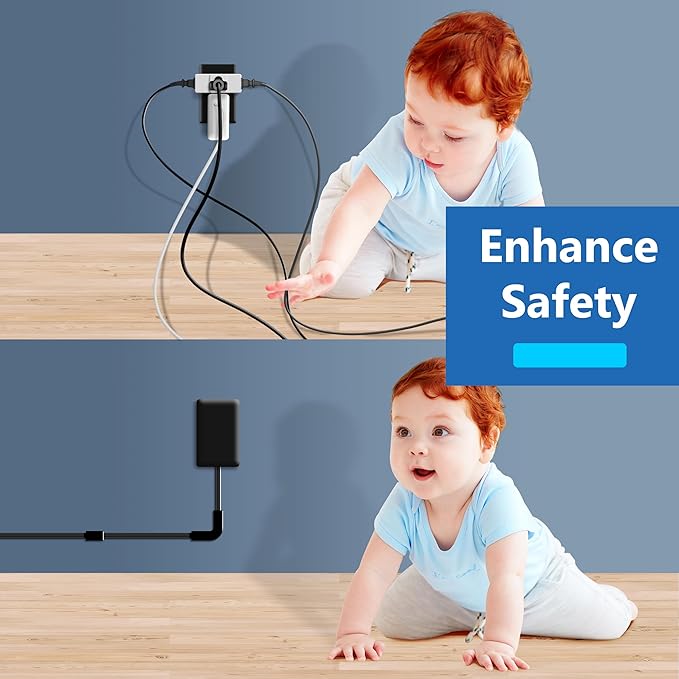 LIDER Surge Protected Outlet Extender, 4-Outlet Power Strip, 1 USB Type-A, and 1 USB Type-C Port, Surge Protect Up to 1500J, Ultra-Thin Wall Plate Plug with Cord Extender, 5ft Cord, ETL-Listed, Black