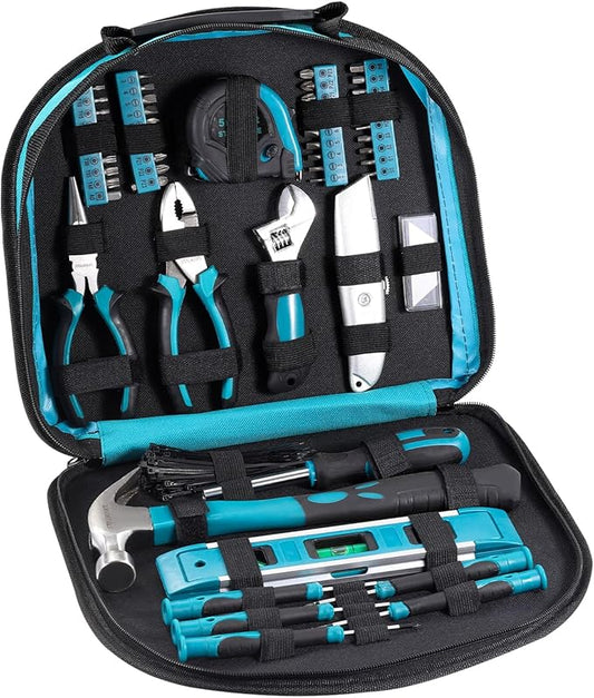 Multi-Purpose Tool Kit with Compact Round Pouch, 164-Piece, Clear Blue 12 x 11.4 x 2 inches