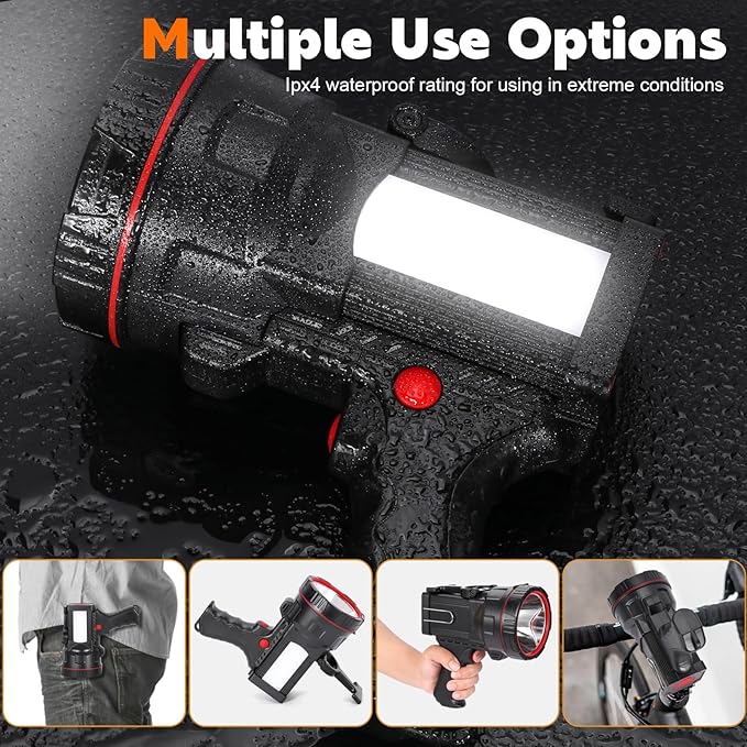 Superbright Handheld LED Spotlight Flashlight Powerful Searchlight USB Rechargeable Lantern with Power Bank Function Portable Camping Emergency Light (Yellow Light)