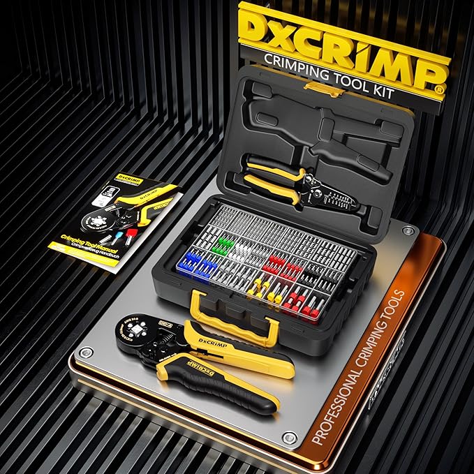 Ferrule Crimping Tool Kit, Ratchet Pliers for 24-8 AWG with 24 Types Insulated and Non-Insulated Ferrules, Ferrule Crimper, Wire Ferrules Kit, Crimping Pliers set with Wire Strippers