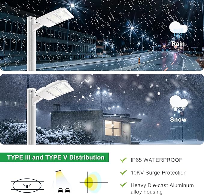 480V 150W LED Parking Lot Light, 5000K 21000LM(140lm/w) LED Shoebox Area Light - Direct Arm Mount, Dimmable Commercial Street Lighting, Surge Protection Built-in, AC277-480V UL DLC Listed