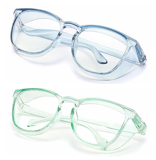 Alsenor Safety Glasses Anti Fog Goggles Protective Eyewear Blue Light Blocking Anti Dust UV Protection Glasses For Men Women (2 Pack (SkyBlue + Jade))