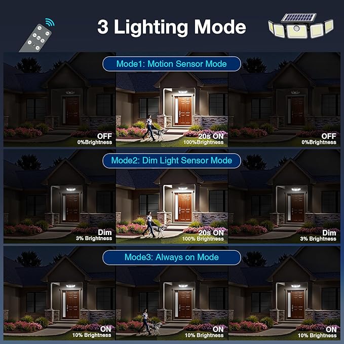 6000LM Solar Lights Outdoor, Solar Flood Lights Outdoor, 230 LED 5 Heads Motion Sensor Lights Waterproof with Remote Control for Outside Yard House Patio 2 Pack