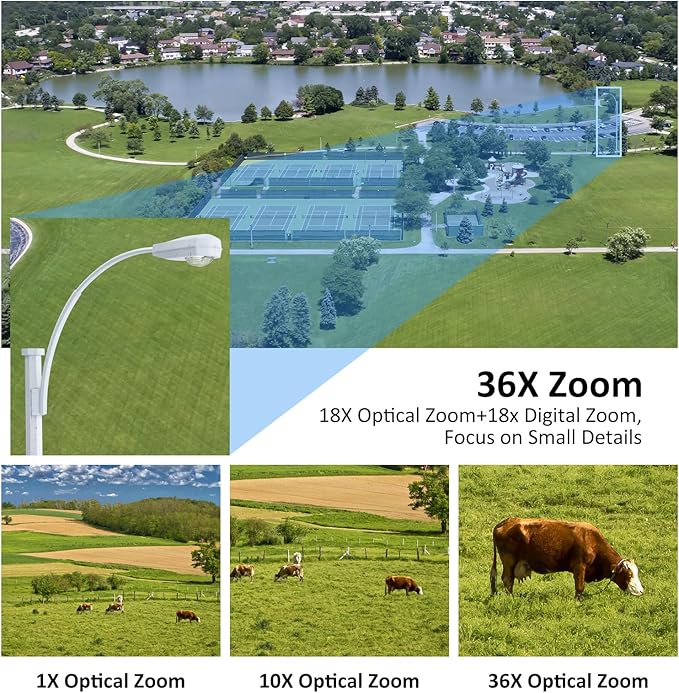 SV3C 36X Zoom PTZ POE Camera Outdoor, Auto Tracking 4K ONVIF IP Wired Camera, Person Vehicle Motion Detection, Floodlight Color Night Vision, Two Way Audio, Camhipro, Preset, BlueIris, 24/7 Recording