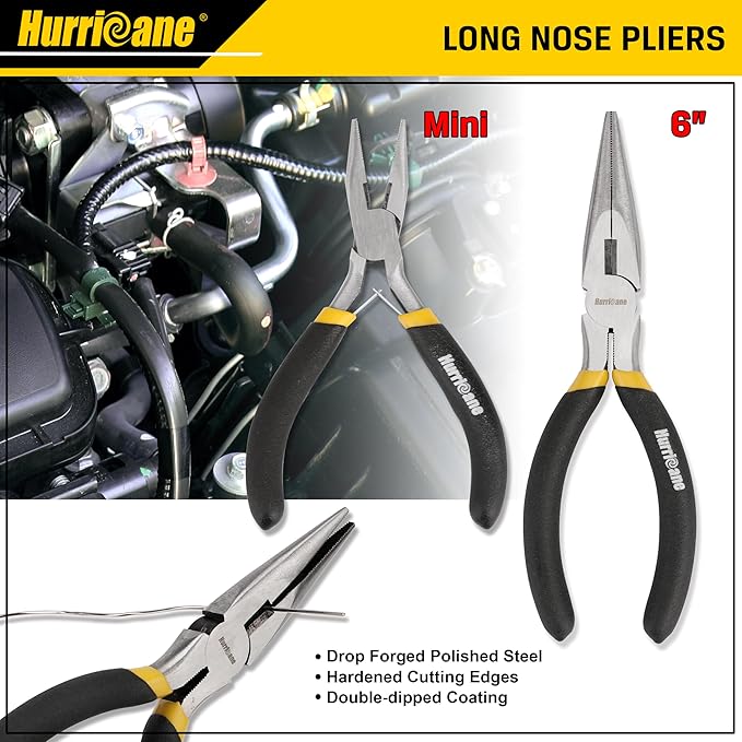 HURRICANE 7-Piece Pliers Set - 8 Inch Groove Joint, Slip Joint, 7 Inch Linesman, 6 Inch Diagonal, Long Nose, Mini Long Nose for DIY & Home Use