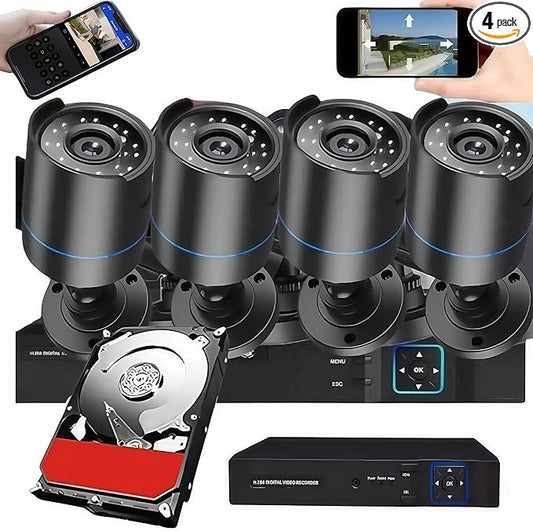 3000TVL Home Security System Surveillance DVR Camera Kits, 4pcs Wired 5MP PoE IP Night Vision Cameras Set with AI Motion Person Vehicle Detection, 4K NVR with 512GB Hard Drive for 24-7 Recording
