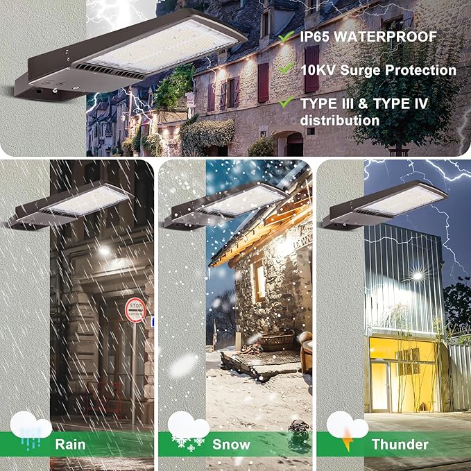 300W LED Parking Lot Light, 5700K 42000LM LED Shoebox Area Light [1000W MH/HPS Equiv.], 0-10V Dimmable Outdoor Pole Flood Lights with Yoke Mount, IP65 20KV Surge Protection AC100-277V UL&DLC Listed