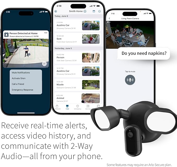Arlo Wired Floodlight Camera | Home Security Camera with 2K Video and HDR | 2000 Lumens | Integrated Siren, Weather-Resistant, Color Night Vision, 160º Field of View, 2-Way Audio Black (2025)