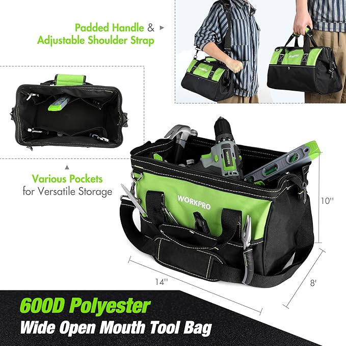 WORKPRO Home Tool Set With 20V Cordless Lithium-ion Drill Driver, 157PCS All-Purpose Kit, Power Drill Combo With Tool Bag