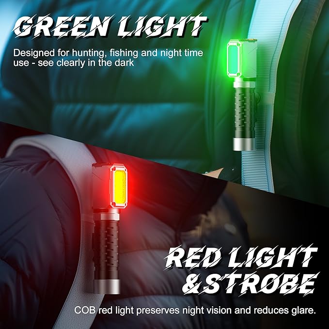 Anhay Flashlight Rechargeable 2000LM EDC Flashlight with Red Green Light 5 Modes Bright LED Flashlight Powerful Magnetic Flashlight & Mini Flash Light for Camping, Home, Hiking