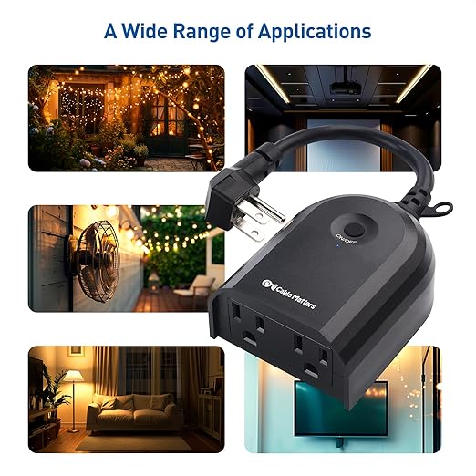 [ETL Listed] Cable Matters Weatherproof Indoor/Outdoor Remote Control Outlet with Dual Outlets & Low Profile Flat Plug - 80 ft Range, Black