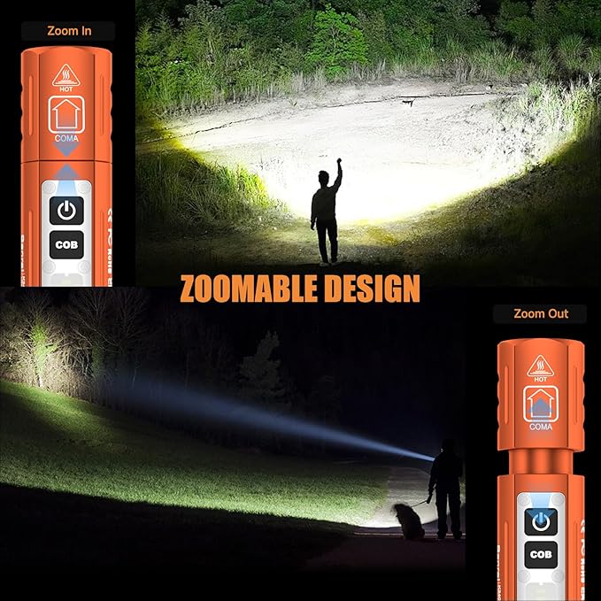 Rechargeable Tactical Flashlights High Lumens - Super Bright Small Powerful LED Magnetic USB C Flashlight, 8 Modes, Dual Button Waterproof Pocket Flash Light for Emergency, Car (2, Orange)