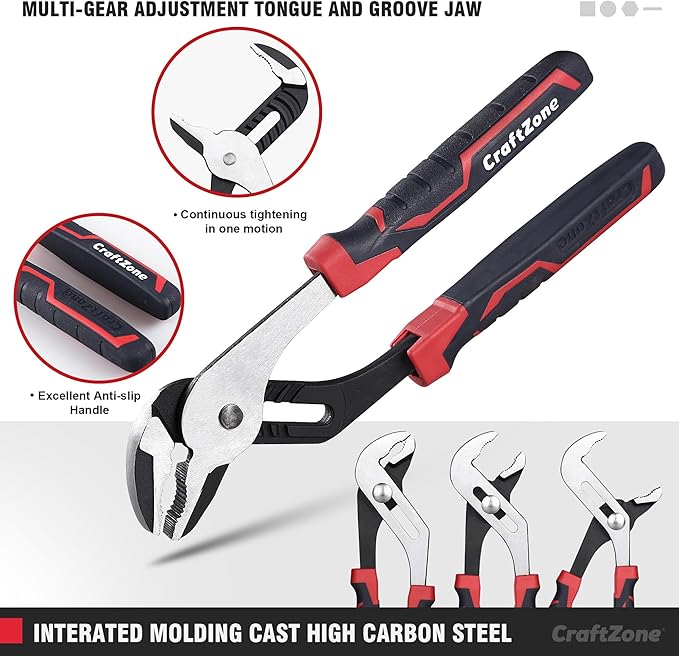 5-Piece Pliers & Wrench Set - Ideal Gift for Mechanics - Construction - Plumbing - Electrical Work - Includes 6" Long Nose & Diagonal Pliers - 8" Adjustable & Combo Wrench - 10" Groove Joint Plier