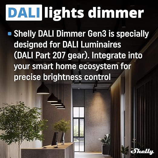 Shelly DALI Dimmer Gen3 | WiFi Smart Dimming | Home Automation | LED Control Gear | BLE Gateway | Smart Schedules | Compatible with Alexa & Google Home | iOS Android App | No Hub Required