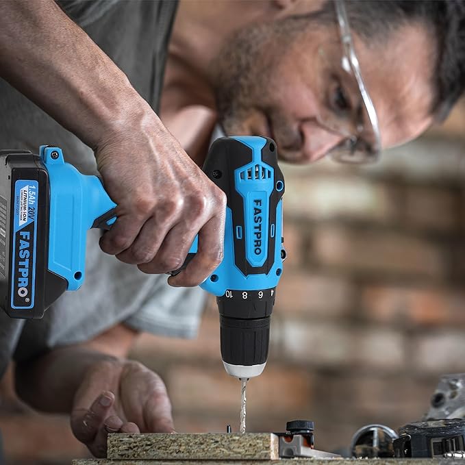 FASTPRO 232-Piece 20V Cordless Drill Driver & Home Tool Set, Home Repairing Tool Kit with Drill, 12-Inch Wide Mouth Open Storage Tool Bag, Blue