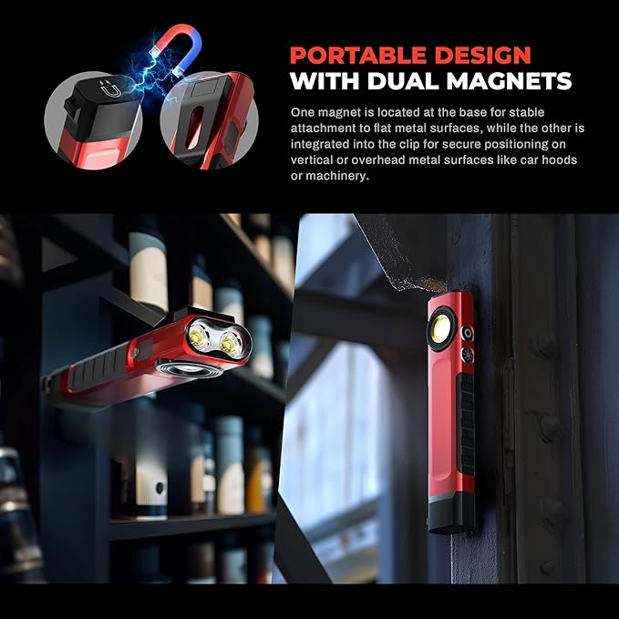 Anhay Rechargeable Flashlights 1500 Lumens EDC Flat Flashlight with 8 Modes, Pocket Flashights Waterproof, Magnetic Small Flashlights Powerful for Checking, Working, Camping, USB-C Charging