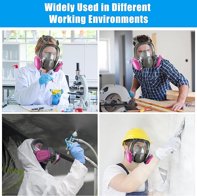 Full Face Respirator Mask 4 Sets with 60921 Filters for Protection Against Gases Dust Organic Vapors Spray Sanding welding 6800, Medium, Comfortable Fit, Anti Fog