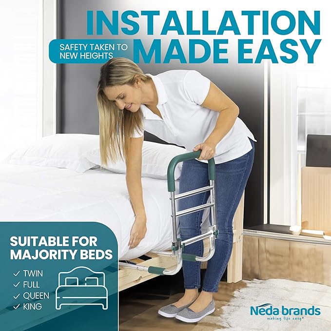 NEDA Adjustable Bed Rails for Elderly Adults – Medical Bed Assist Handle, Safety Support Rail for Seniors, Bedside Rail for All Bed Sizes ASTM F3186-17 & 16 CFR 1270 CPSC Certified