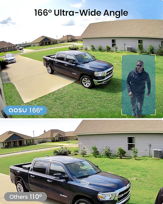 AOSU Security Cameras Wireless Outdoor Home System, True 2K HD Night Vision, No Subscription, 240-Day Battery Life, 166° Wide View, Spotlight & Siren Alarm, Motion Alert, Support 2.4G & 5G WiFi Router