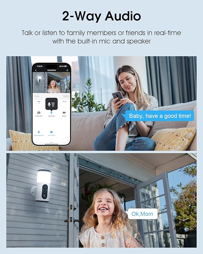 ANRAN Solar Security Cameras Wireless Outdoor with Light,2K Porch Floodlight Camera with Color Night Vision & AI Motion Detection,2-Way Talk Spotlight Siren Alarm,Compatible with Alexa