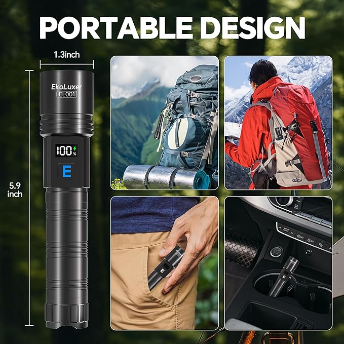 3Pack Rechargeable Flashlights 990,000 High Lumens, Super Bright Flashlight with LCD Digital Display, 5Modes Adjustable LED Flashlight Tactical Flashlights High Powered, Flash Lights for Emergency