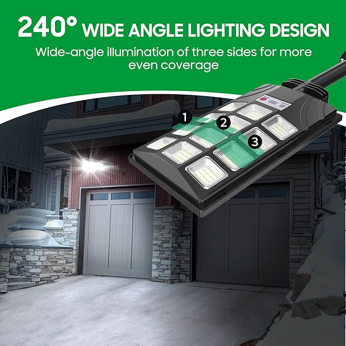 Kifflux Solar Lights Outdoor Waterproof - Solar Street Lights Outdoor Dusk to Dawn, 6500K Powered Security Flood Light with Motion Sensor, Wide Angle Parking Lot Light for Outside, Yard(2 Pack)