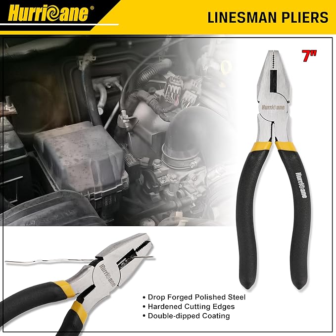 HURRICANE 7-Piece Pliers Set - 8 Inch Groove Joint, Slip Joint, 7 Inch Linesman, 6 Inch Diagonal, Long Nose, Mini Long Nose for DIY & Home Use