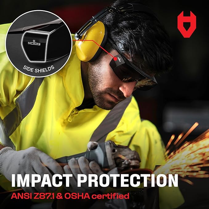 NoCry Tinted Safety Glasses Over Eyeglasses for Men and Women with Anti Scratch Wraparound Lenses — UV400 and ANSI Z87 Certified — Adjustable Temples with Anti-Slip Tips — Great for Shooting